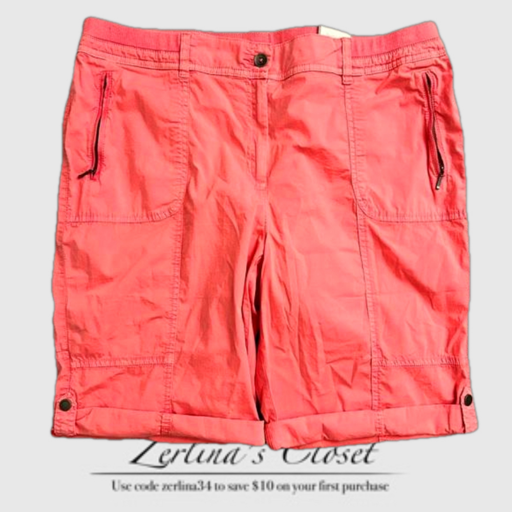 Chicos Ultimate Fit Casual Roll Hem 11” Bermuda Short Sunrise Orange XL
